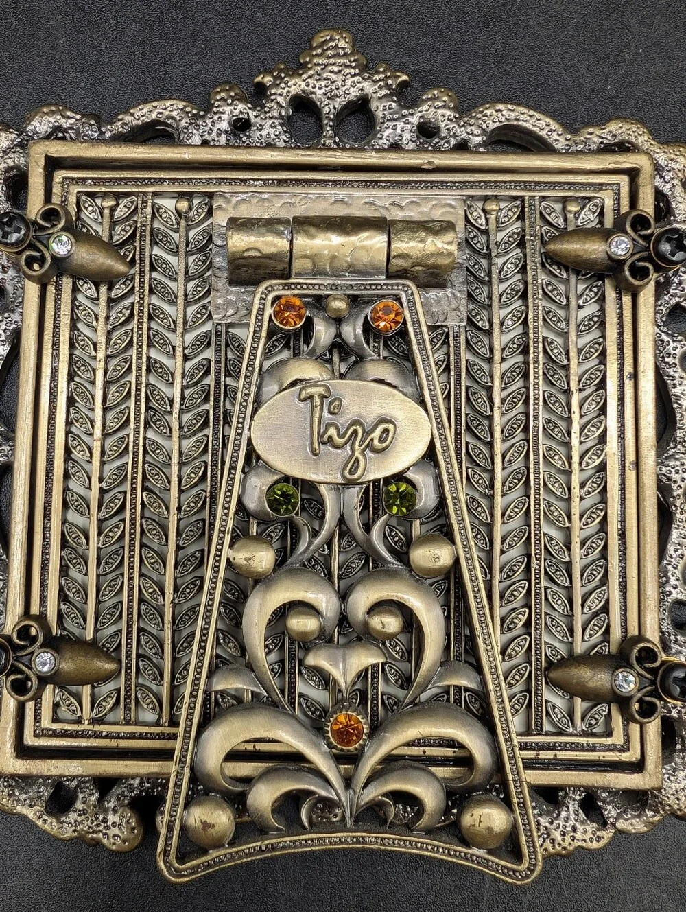 Tizo Italy Small Photo Frame, Antique Brass With Crystals, 3 X 3